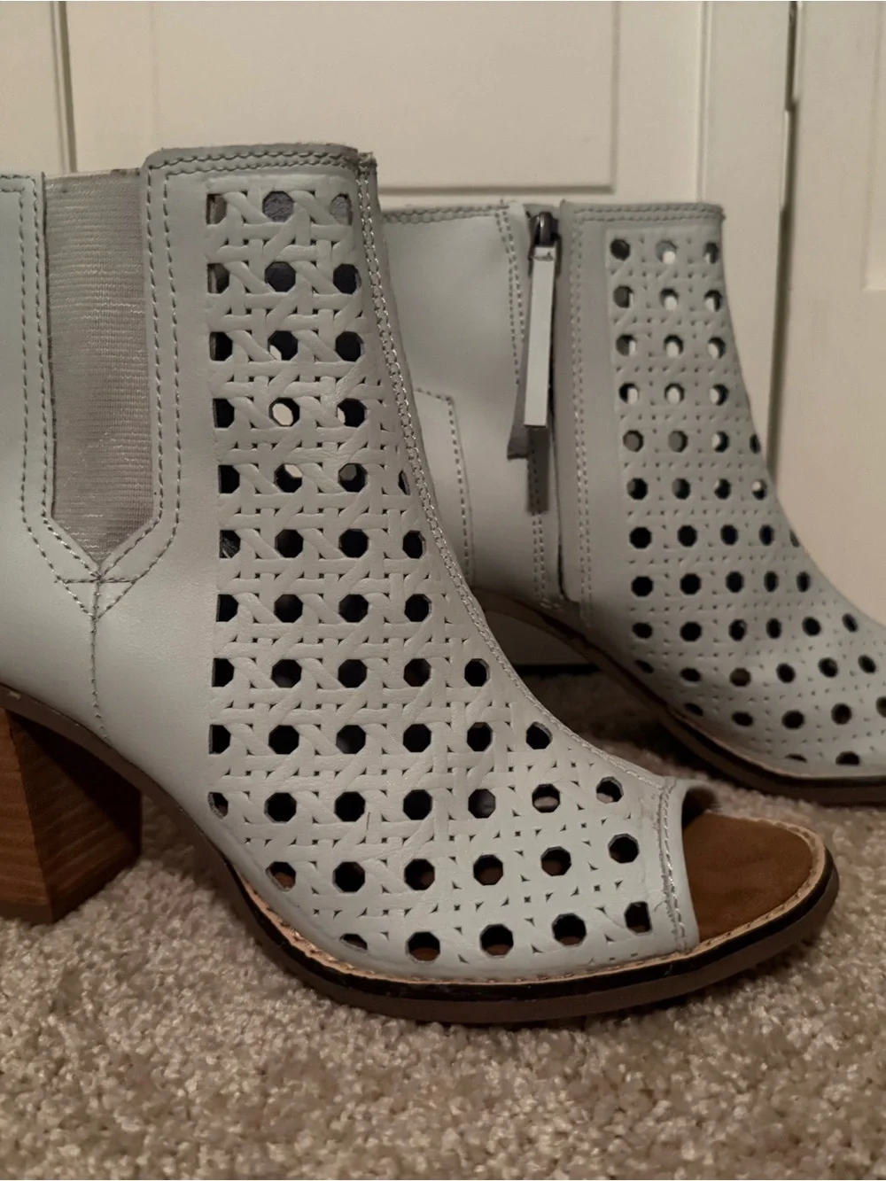 Toms Perforated Open-Toe Ankle Booties - Light Blue